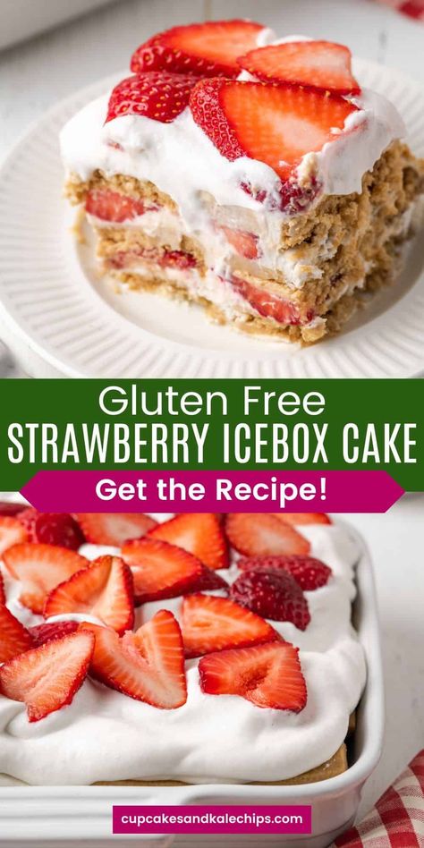 Gluten Free Pot Luck Desserts, Gluten Free Simple Desserts, Easy Dessert Recipes Strawberry, Gluten Free Desserts Easter, Gluten Free Cold Desserts, Gluten Free Cool Whip Desserts, Gluten Free Graham Cracker Desserts, Gluten Free Recipes With Strawberries, Gluten Free Icebox Cake