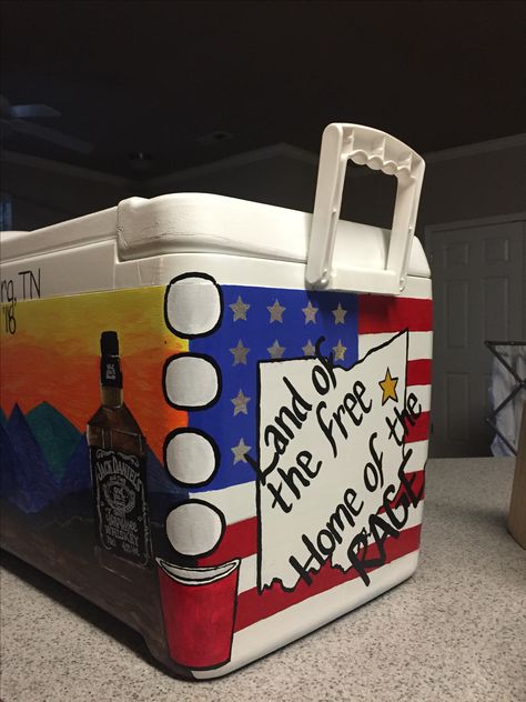 Land of the Free Fraternity Formal Cooler Beer Pong Cups, Frat Formal, Jack Daniels Logo, Fraternity Formal, Formal Cooler Ideas, Cup Painting, Formal Cooler, Big Little Basket, Frat Coolers