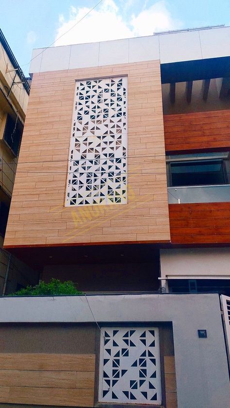 Elevation Cnc Jali Design, Front Elevation Jali Design, Cnc Window Grill Design, Wpc Jali Design Exterior, Cnc Elevation Designs, Cnc Design For Elevation, Mdf Jali Design Front Elevation, Wpc Jali Design Elevation, Cnc Jali Design For Exterior Elevation