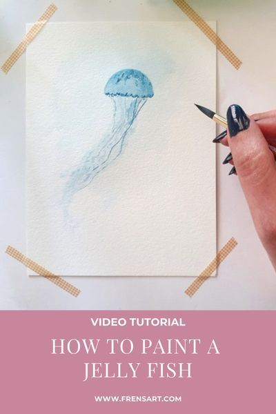 Painting Jellyfish Easy, Jellyfish Watercolor Tutorial, Jellyfish Watercolor Painting, Watercolor Painting Video, Bullet Journal Watercolour, Fish Watercolor Painting, Watercolor Step By Step, Youtube Painting, Journal Watercolor