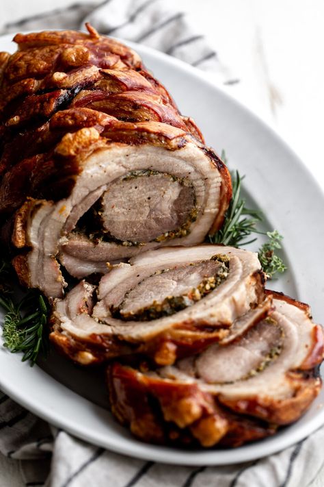 Italian Porchetta Recipe, Porchetta Recipe Italian, Homemade Porchetta, Porchetta Roast, Pork Loin Stuffed, Porchetta Recipe, Porchetta Recipes, Thanksgiving Mains, Italian Roast