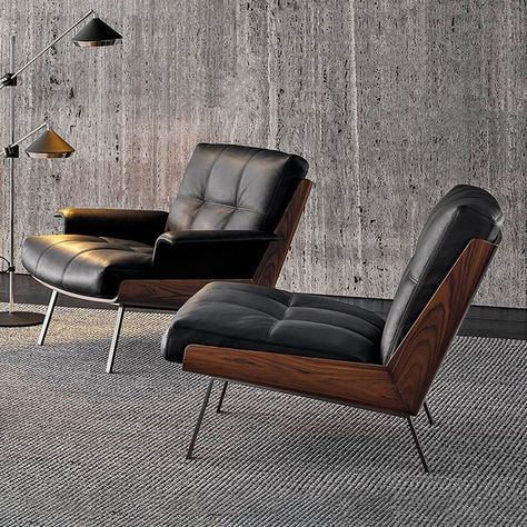 Modern Wood Chair, Single Sofa Chair, Leather Lounge Chair, Leisure Chair, Leather Lounge, Minimalism Interior, Armchair Design, Single Sofa, Room Chairs