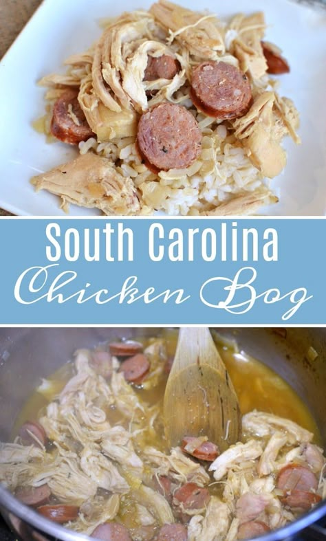 Slow Cooker Chicken Bog, Rice With Onion Soup, Chicken Bog Recipe, Chicken Sausage And Rice, Carolina Recipes, South Carolina Food, Chicken Bog, Sausage And Rice, Southern Chicken