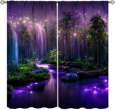 Enchanted Room, Curtains Purple, Waterfall Decoration, Window Treatments For Bedroom, Forest Curtains, Magical Nature, Fantasy Rooms, Fantasy Forest, School Room