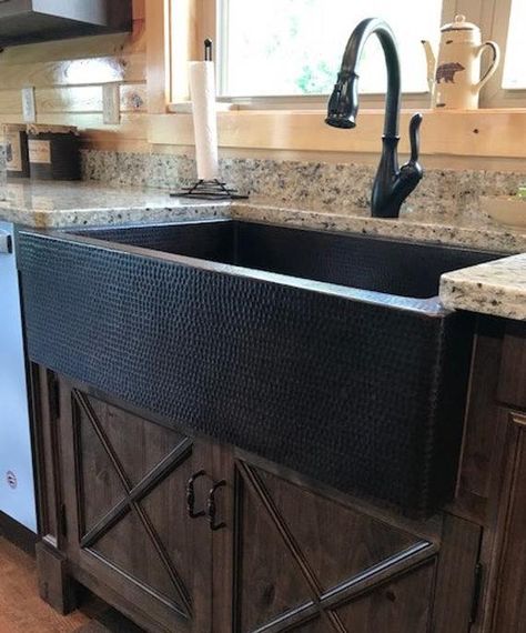 "Discover the Old World Beauty of our Handmade Copper Sinks. Easy to care for. Each sink is a one of a kind work of art! SimplyCopper wants you to Design with the Sink in Mind. This Rustic Farmhouse kitchen sink is hand forged from 14-gauge copper, and 14-gauge copper for the apron. This sink is hand-hammered and fired to achieve a gorgeous patina. Model: 33\" Model Specifications 33\" x 22\" x 9\" OR 10\" Outside Dimension (choose depth) 29\" x 18\" x 9\" OR 10\" Inside Dimension (choose depth) Copper Kitchen Sink Farmhouse, Sink Inspiration, Men Bedroom, Goth Bedroom, Grandma Chic, Copper Sinks, Hype Beast, Farmhouse Kitchen Sink, World Beauty