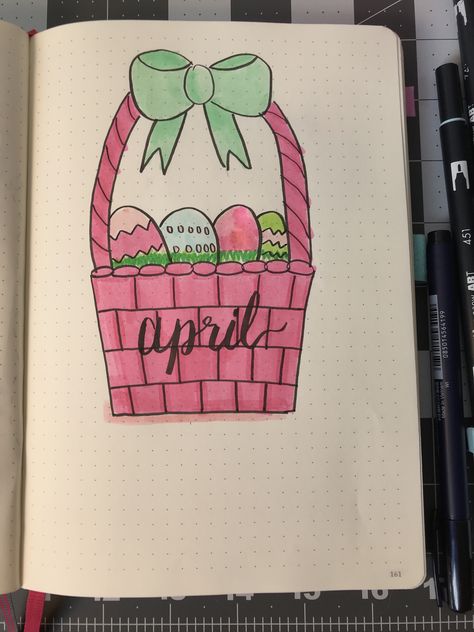 Bulett Journal Ideas April, April Title Page, Easter Bujo Theme, April Journal Page, Easter Journaling Ideas, Bullet Journal Avril, April Journal Cover, Easter Bujo, April Drawings