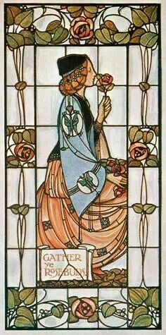 Nouveau Holding A Rose, Motifs Art Nouveau, L'art Du Vitrail, Design Art Nouveau, زجاج ملون, Art Nouveau Tiles, Art Stained, Art Nouveau Design, Alphonse Mucha