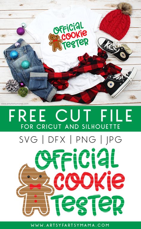 Official Cookie Tester Shirt with Free Cut File | artsy-fartsy mama Christmas Cookie Svg Free, Cookie Tester Shirt, Cookie Tester Svg, Official Cookie Tester Svg, Christmas Svg Free, Official Cookie Tester, Holiday Diy Projects, Free Svgs, Circuit Ideas