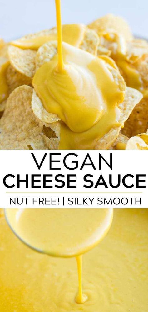 An all purpose vegan cheese sauce (nut free!) that goes great with chips, on a baked potato or drizzled over steamed broccoli. #vegan #nutfree #plantbased Vegan Cheese Sauce Nut Free, Nora Cooks, Vegan Sauce, Vegan Cheese Recipes, Vegan Cheese Sauce, Cheese Chips, Vegan Dip, Queso Dip, Dairy Free Cheese