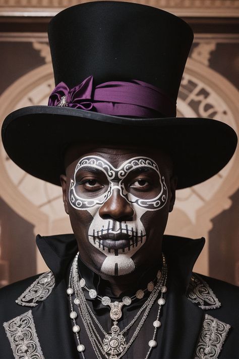 Baron Samedi // Baron Samedi Papa Legba // Prayer to Baron Samedi // Who is Baron Samedi // Baron Samedi vs Papa Legba // Papa Legba and Baron Samedi // // Baron Samedi Loa, Baron Samedi and Maman Brigitte, Baron Samedi Powers, Baron Samedi’s Wife #BaronSamedi #BawonSamedi #BaronSamdi #voodoo #vodou #vodu #vodun Voodoo Art, Baron Samedi, Papa Legba, Voodoo Hoodoo, Samhain, Gods And Goddesses, Face Painting, Character Art, Art