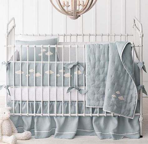 Dreamy Inspiration for a Cute Cloud Nursery Theme Lavender Nursery Girl, Gilbert House, Blue Crib Bedding, Striped Nursery, Blue Crib, Cloud Nursery, Restoration Hardware Baby, Clouds Nursery, Alice Blue