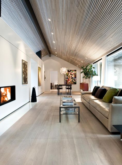 Modern Houses, Wood Interiors, Timber Flooring, Home Ceiling, Aarhus, Home Interiors, Floor Design, Wooden Flooring, Ceiling Design