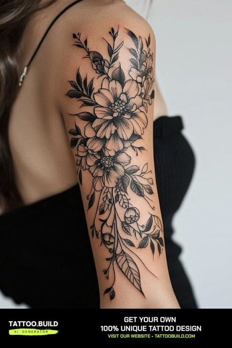 Feminine Arm Ink Inspiration for Women Tattoo Ideas YOUll Love Larkspur Sleeve Tattoo, Floral Arm Tattoos For Women Forearm, Lady Arm Tattoos, Quarter Sleeve Tattoos For Women Classy, Arm Sleves Tattoo Design, Womans Arm Tattoos, Woman Half Sleeve Tattoo, Upper Half Sleeve Tattoo For Women, Women’s Arm Sleeve