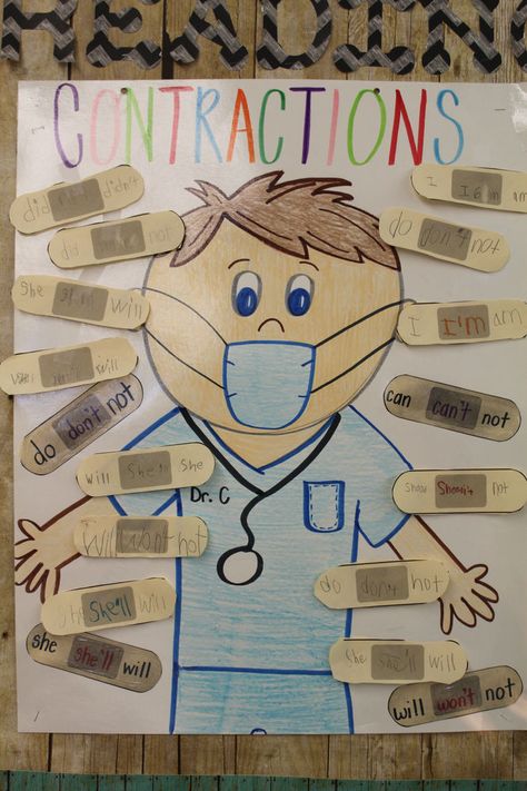 Contraction Surgery Contractions Anchor Chart, Contraction Surgery, Contractions Activities, Desk Fairy, Prescription Pad, First Day Jitters, Clip Chart, Make School, Kindergarten First Day