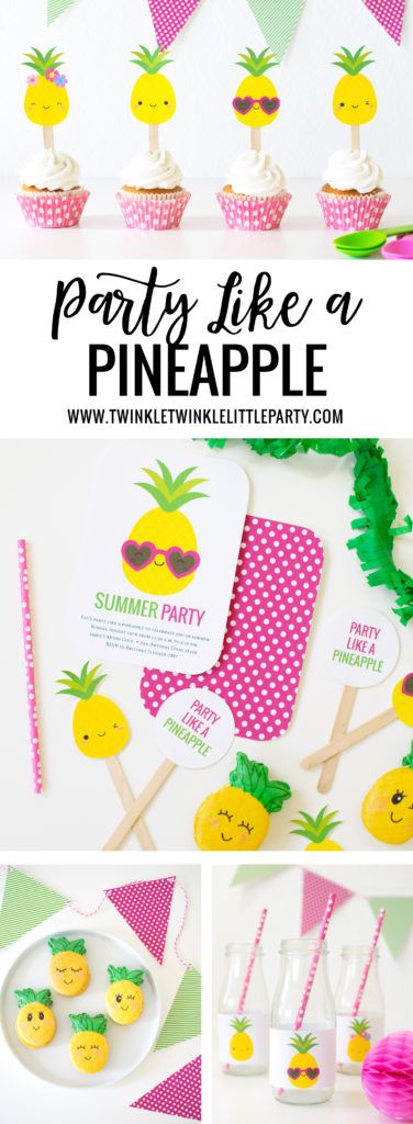 ‘Party like a Pineapple’ ideas + Free Printables Pineapple Birthday Party Ideas, Fruit Party Theme, Summer Party Diy, Pineapple Birthday Party, Kids Bridal, Birthday Party Ideas For Kids, Pineapple Theme, Pineapple Birthday, Pineapple Party