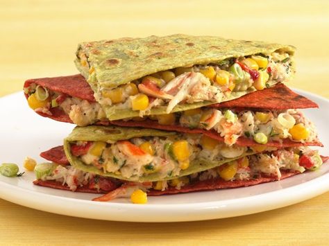 So Delicious, tried these #Crab Quesadillas the other night at a restaurant.  Next step, make them myself! Crab Quesadilla, Greek Quesadillas, Crab And Corn, Creamy Seafood, How To Make Quesadillas, Seafood Dinners, Flavored Butter, Quesadilla Recipes, Crab Recipes