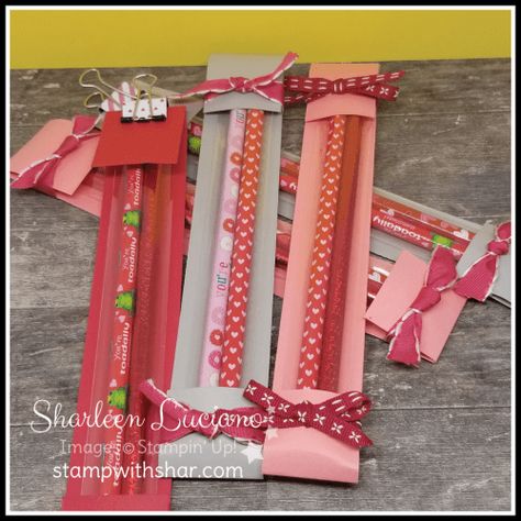 Learn how to create these Pencil Holders. Buy Stampin' Up! products online 24/7 from Sharleen Luciano Craft Fair Display Table, Bookmark Holder, 2023 Crafts, Diy Pencil Holder, Cardstock Crafts, Ribbon Holders, December Crafts, Pencil Holders, Fair Display