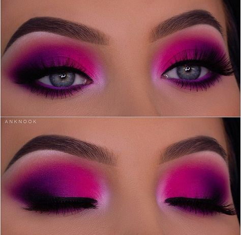 Pink And Purple Makeup, Pink And Purple Eyeshadow, Purple Makeup Looks, Bold Eyeshadow, Pink Eyeshadow Look, Drag Make-up, Yellow Eyeshadow, Purple Eye Makeup, Pink Eye Makeup