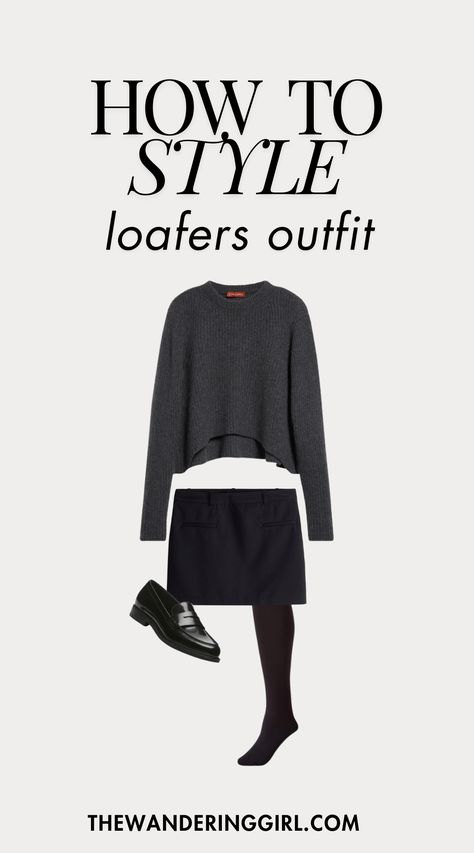 What To Wear With Loafers: 15 Best Casual Outfits - The Wandering Girl Outfits With Black Loafers, Loafers For Women Outfit Casual, What To Wear With Loafers, Casual Loafers Outfit, Long Black Socks, How To Style Loafers, Simple Black Outfits, Loafers For Women Outfit, Loafers Outfits