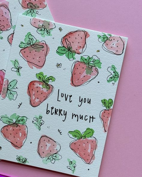 “love you berry much” card has gotten a refresh 🍓 available at originalkashcollections.com I Love You Berry Much Card, Things To Write In A Card, Cute Valentines Cards Diy, Love You Berry Much, I Love You Watercolor Card, Cute Card For Girlfriend, Painted Card Ideas, Gift Scrapbook Ideas, Watercolor Love Card