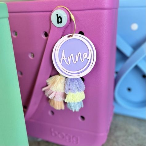 Bogg Bag Tassel, Acrylic Name Keychain, Overlapping Circles, Pool Bag, Name Keychain, Bogg Bag, Initial Prints, Pool Bags, Tassel Bag