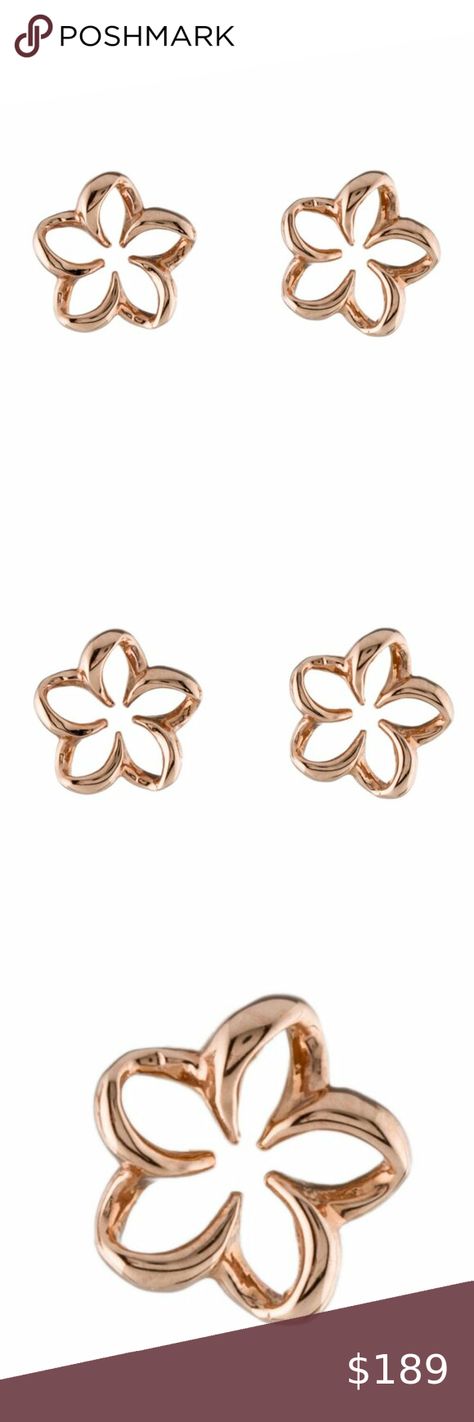 NA HOKU 14K ROSE GOLD  FLOATING PLUMERIA STUD EARRINGS Maker's Mark, Jewelry Pouch, Makers Mark, Shop Earrings, Types Of Metal, Floating, Pouch, Stud Earrings, Rose Gold