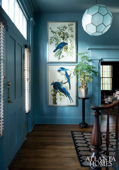 Quick Entryway Refresh Ideas - Casa Watkins Living Benjamin Moore Blue, Greige Design, Dark Living Rooms, Blue Paint Colors, Blue Room, Atlanta Homes, Blue Birds, Blue Rooms, Blue Walls