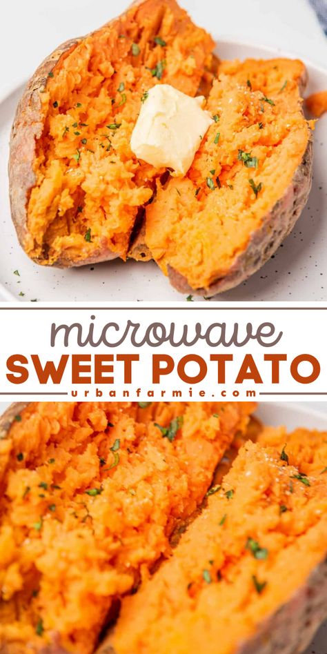 Quick, fluffy microwave sweet potatoes with no mess and minimal prep. Perfect for a healthy, easy side dish that’s ready in minutes with this foolproof method! Microwaved Sweet Potato, Microwave Sweet Potato How To, Sweet Potato Microwave Easy, Microwave Sweet Potato Recipes, Baked Sweet Potato Microwave, Microwave Yams, Microwave Sweet Potatoes, Dishes For Thanksgiving Dinner, Easy Christmas Dinner Recipes