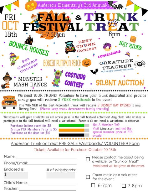 Editable School Fall Festival Trunk or Treat Flyer Volunteer | Etsy Elementary School Festival, Halloween School Event Ideas, Halloween Pto Bulletin Board, Trunk Or Treat School Event, How To Plan A Trunk Or Treat, Best Pto Fundraisers, Trunk Or Treat Fundraiser, Pta Programs Elementary Schools, Home And School Association Ideas