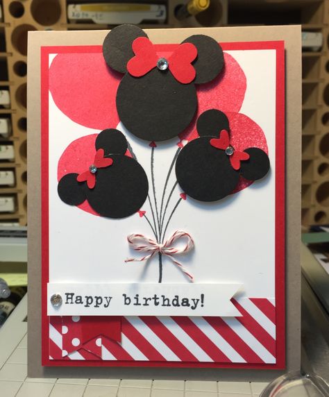 Minnie Mouse Birthday Card for my Kismet class! www.stampingjourney.com Birthday Card Ideas Disney, Stampin Up Minnie Mouse Card, Minnie Mouse Birthday Cards Diy, Disney Birthday Card Ideas, Minnie Mouse Cards Handmade, Disney Birthday Cards Diy, Diy Disney Cards, Minnie Mouse Birthday Card, Mickey Mouse Birthday Card