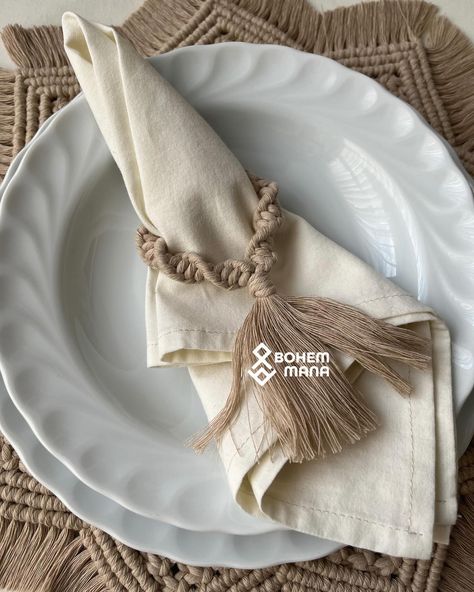 Macrame napkin rings 💫 Add a modern bohemian spirit to your living spaces or your bohemian table decoration. Discover the art of Bohemmana! Join me on this creative journey and let’s share the beauty and originality of art.. Thank you and appreciate you following my page! 🫶 . . . . . . . . #fiberart #mandalamacrame #macrametablerunners #macrametabledecor #roundmacrame #bohotabledecor #bohotablerunner #macrame #macramenapkinrings #macramewallhanging #bohowallhanging #bohointeriors #macram... Macrame Napkin Rings, Macrame Interior, Bohemian Table Decor, Art Macramé, Bohemian Table, Boho Table Runner, Macrame Table, Boho Interiors, Boho Wall Hanging