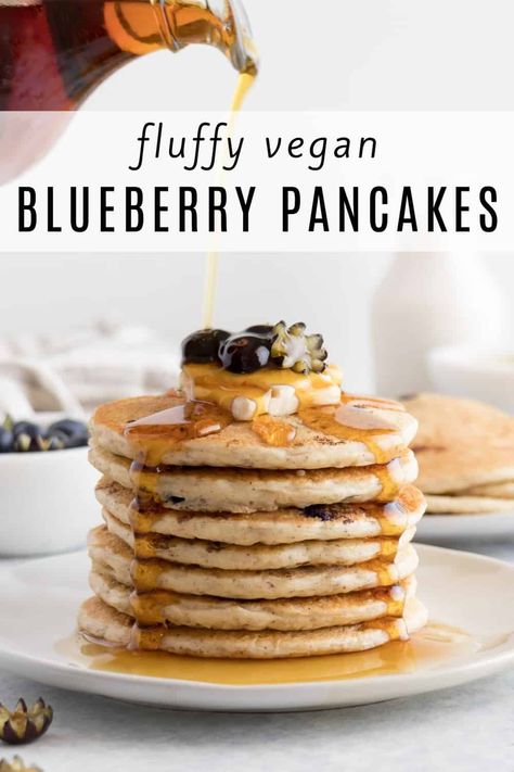 Purely Kaylie, Blueberry Pancakes Easy, Vegan Blueberry Pancakes, Gf Pancakes, Vegan Pancake, Pancakes Fluffy, Light And Fluffy Pancakes, Pancakes Vegan, Yum Breakfast