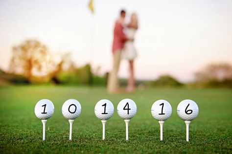 Golf Save the Date! wedding date on golf balls. Golf wedding ideas. Golf theme wedding. #TracyShoopmanPhotography Golf Wedding Ideas, Golf Wedding Theme, Golf Ball Crafts, Golf Wedding, Golf Photography, Golf Event, Golf Course Wedding, Golf Party, Golf Theme