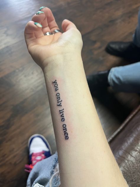 Small Yolo Tattoo, Tattoo Design Words, Yolo Tattoos Ideas, I Survived Tattoo Ideas, Yolo Tattoo Design, Yolo Lip Tattoo, I Want To Live Not Just Survive Tattoo, Yolo Tattoos, Design Words