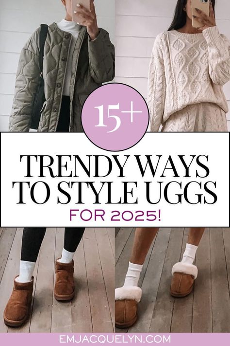 Stay stylish and cozy this season with our guide on how to style the perfect Uggs Outfit for winter 2025. From pairing Women's Shoes with chic Women's Winter Outfit combinations to elevating your Women's Style with layers, discover the best ways to incorporate Uggs into your cold-weather wardrobe for a look that’s both comfortable and fashionable. Ultra Mini Uggs Outfit With Socks, Fall And Winter Shoes For Women, Antelope Uggs Outfit, How To Style Tazz Uggs, Cute Shoes For Winter, Uggs 2024, Ugg 2023, Gray Uggs Outfit, Running Errands Outfit Winter