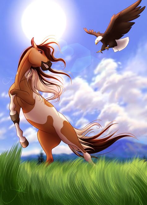 Spirit The Horse Drawing, Rain Spirit, Horse Anime, Spirit Horse Movie, Spirit Drawing, Disney Horses, Spirit And Rain, Spirit The Horse, Horse Animation