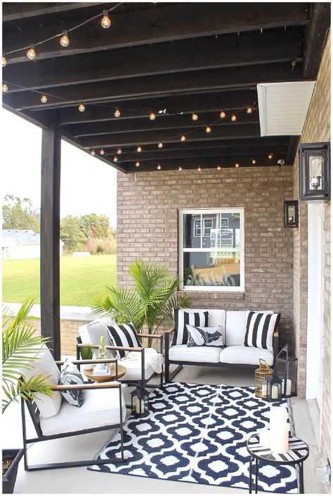 Black and White Outdoor Patio Vibes Patio Remodel, Backyard Seating, Patio Inspiration, Budget Patio, Apartment Patio Decor, Patio Decorating Ideas On A Budget, Casa Exterior, Patio Makeover, Modern Outdoor Furniture