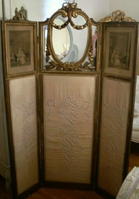 . French Room Divider, Room Divider Vintage, Vintage Dressing Screen, Vintage Room Divider Screen, Rococo Room Divider, Dressing Screen, Romantic Paris, Divider Screen, Room Divider Screen