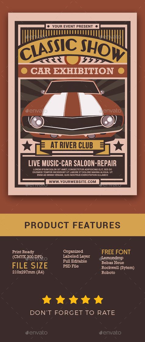 Auto Show Poster, Car Flyer Design, Car Show Poster Design, Exhibition Illustration, Vintage Car Poster Design, Car Show Flyer, Car Exhibition, Vintage Car Show Poster, Aesthetic Layout