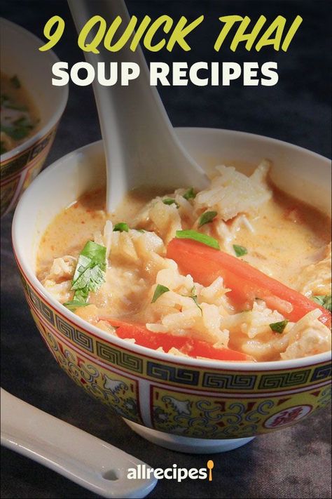 Looking for soup recipes? Try cooking these quick Thai soup recipes. From Thai chicken noodle soup to Thai coconut soup, these quick and easy soup recipes are delicious dinner ideas. Thai Chicken Noodle Soup Recipes, Thai Noodle Soup Chicken, Thai Rice Soup Recipes, Easy Thai Chicken Soup, Thai Pork Soup Recipes, Thai Broth Soup Recipes, Best Asian Soup Recipes, Thai Coconut Noodle Soup, Thai Broth Soup