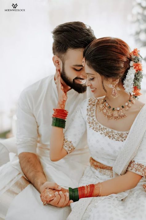 Wedding Couples Photography Posing Ideas, Engagement Photos Ideas Indian Saree, Hindu Engagement Photo Poses, Engagement Photo Ideas Indian, Bridal Engagement Poses, Poses For Engagement Pictures Couple, Hindu Marriage Couple Photography, Kerala Hindu Engagement Look, Indian Engagement Photos Ideas