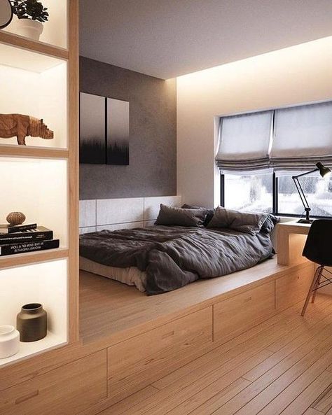 Interior Design Examples, Small Room Design Bedroom, Minimal Interior Design, Loft Interior, Bed Platform, Future Room, Art Deco Decor, Small Room Design, Modern Bedroom Design