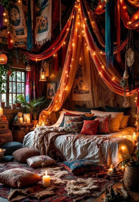 Boho Witchy Bedroom Boho Witchy Bedroom Ideas, Spiritual Bedroom Aesthetic, Boho Witchy Bedroom, Spiritual Bedroom, Witchy Bedroom Ideas, Unique Decor Ideas, Witchy Bedroom, Dreamy Space, Boho Inspo