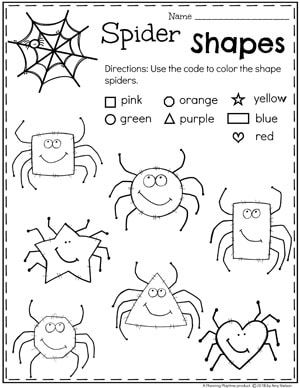 Preschool Shapes worksheet for Halloween #halloweenworksheets #preschoolworksheets #planningplaytime Halloween Learning Activities Kindergarten, Preschool Halloween Projects, Creepy Crawlers Preschool Activities, Fall Language Arts Activities Preschool, Fall Teaching Activities, October Theme Preschool, October Daycare Activities, Halloween Shapes Activities, Halloween For Kindergarteners