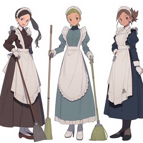 Dnd Maid Npc, Bar Maid Dnd, Maid Character Design, 1900 Maid Outfit, Victorian Maid Character Design, Maid Concept Art, Apron Drawing, Victorian Maid Anime, Maid Outfit Anime