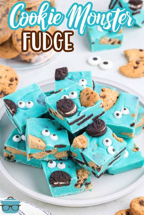 Cute Cookies To Make, Cookie Monster Fudge Recipes, Snacks For Party Ideas, Cookie Monster Fudge, Christmas Deserts Recipes Easy, Cookie Monster Recipes, Cookie Ideas Creative, Cookie Monster Desserts, Bake Recipes Desserts