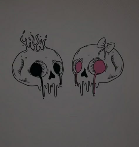 Scary Cute Tattoo, Creepy Cute Matching Tattoos, Easy Goth Tattoos, Skull Drawing Aesthetic, Grunge Matching Tattoos, Matching Horror Tattoos, Matching Goth Tattoos, Goth Matching Tattoos, Simple Creepy Tattoos