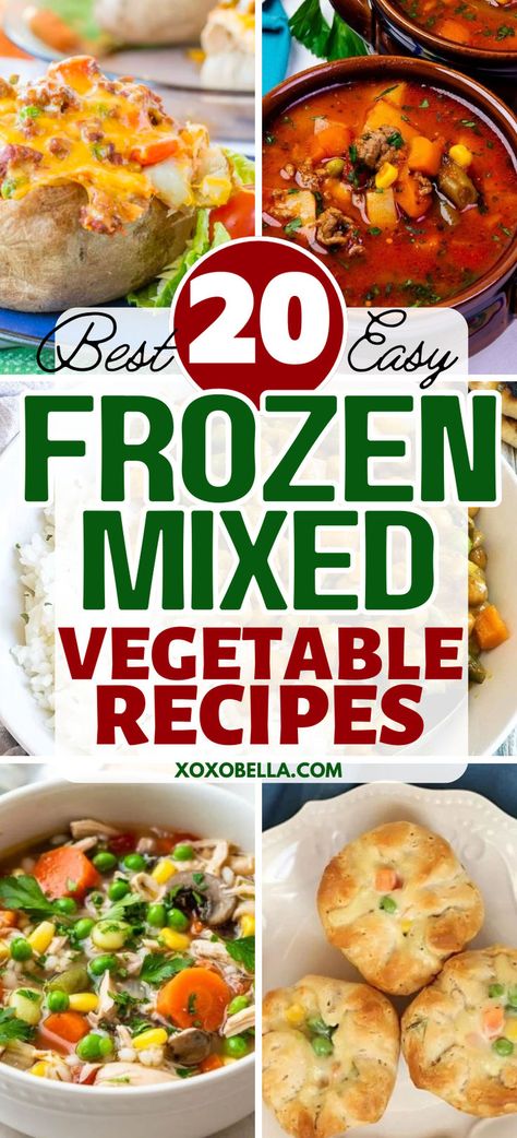 Recipes using frozen mixed vegetables Recipes Using Canned Mixed Vegetables, Easy Mixed Vegetable Recipes, Recipe With Mixed Vegetables, Recipes With Frozen Peas And Carrots, Frozen Peas And Corn Recipes, Recipes With Peas And Carrots, Recipes Using Mixed Vegetables, Frozen Vegetable Soup Recipes, Recipes With Canned Mixed Vegetables