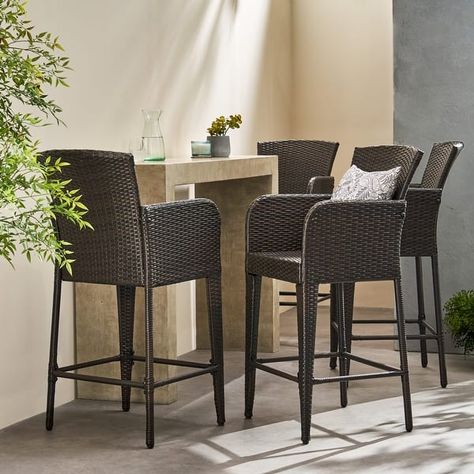 Anaya Outdoor Wicker Barstool (Set of 4) by Christopher Knight Home - N/A - On Sale - Bed Bath & Beyond - 12186999 Wicker Bar Stools, Brown Bar Stools, Bar Sets, Outdoor Bar Sets, Outdoor Patio Set, Bar Stools With Backs, Outdoor Bar Stools, Bar Seating, Christopher Knight