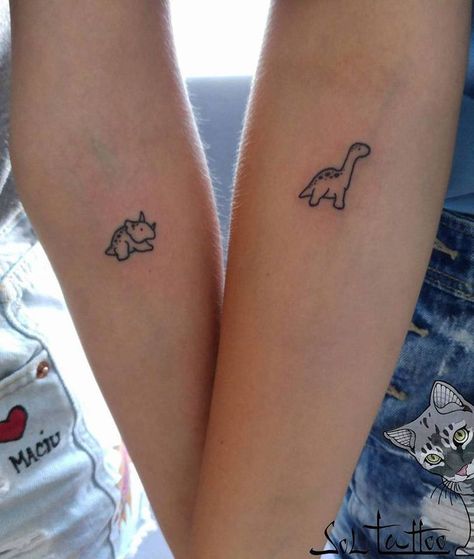 Couple Tattoos Small Unique, Cute Duck Tattoo, Dino Couple, Maching Tattoos, Cute Matching Tattoos, Matching Friend Tattoos, Duck Tattoos, Small Matching Tattoos, Cute Couple Tattoos